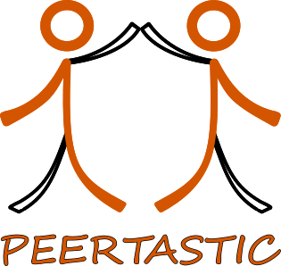 Logo Peertastic Piktogramm 2 Menschen berühren sich über dem Kopf